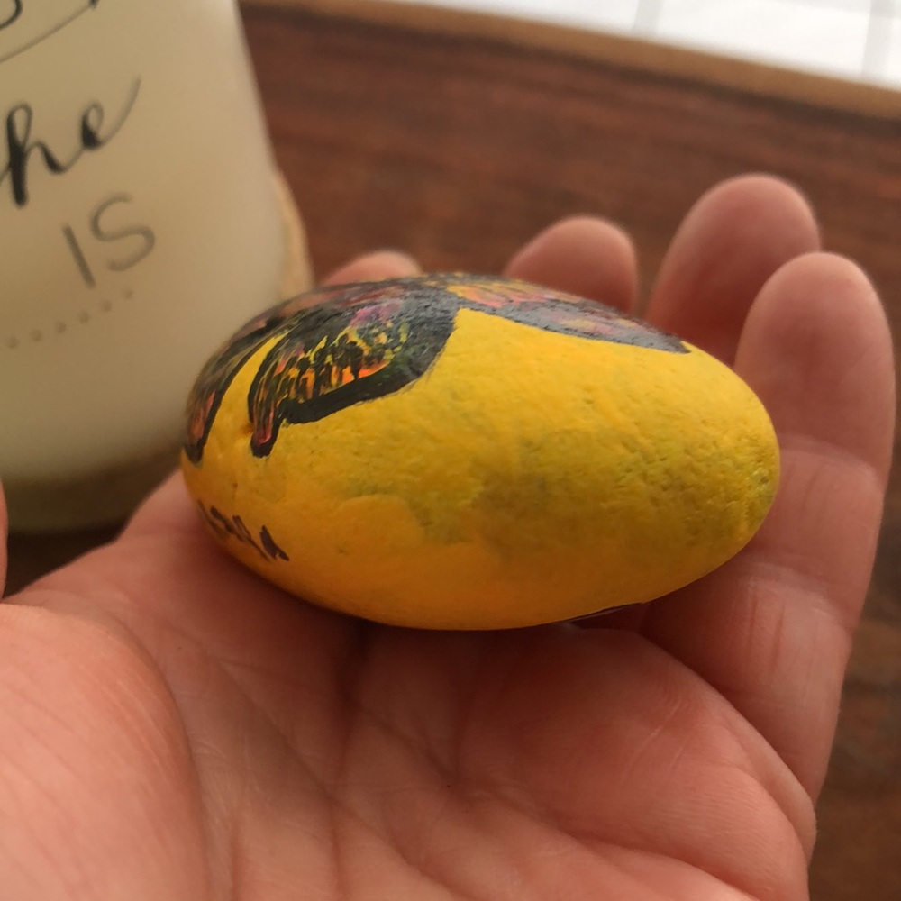 BUTTERFLY TOUCH OF SPRING HAND PAINTED ROCK - Picture 7 of 7